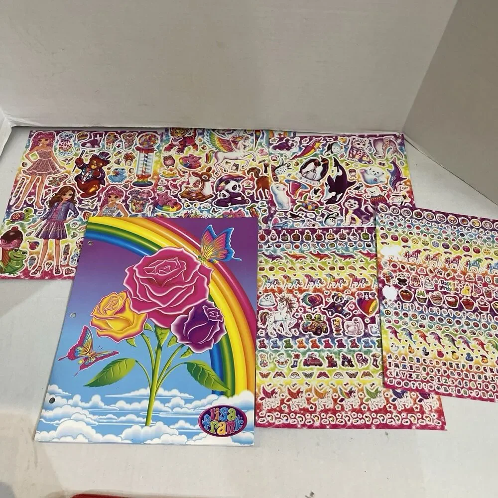 VTG Lisa Frank Pocket Folder And Stickers Roses Butterflies Rainbow 2003 V5790